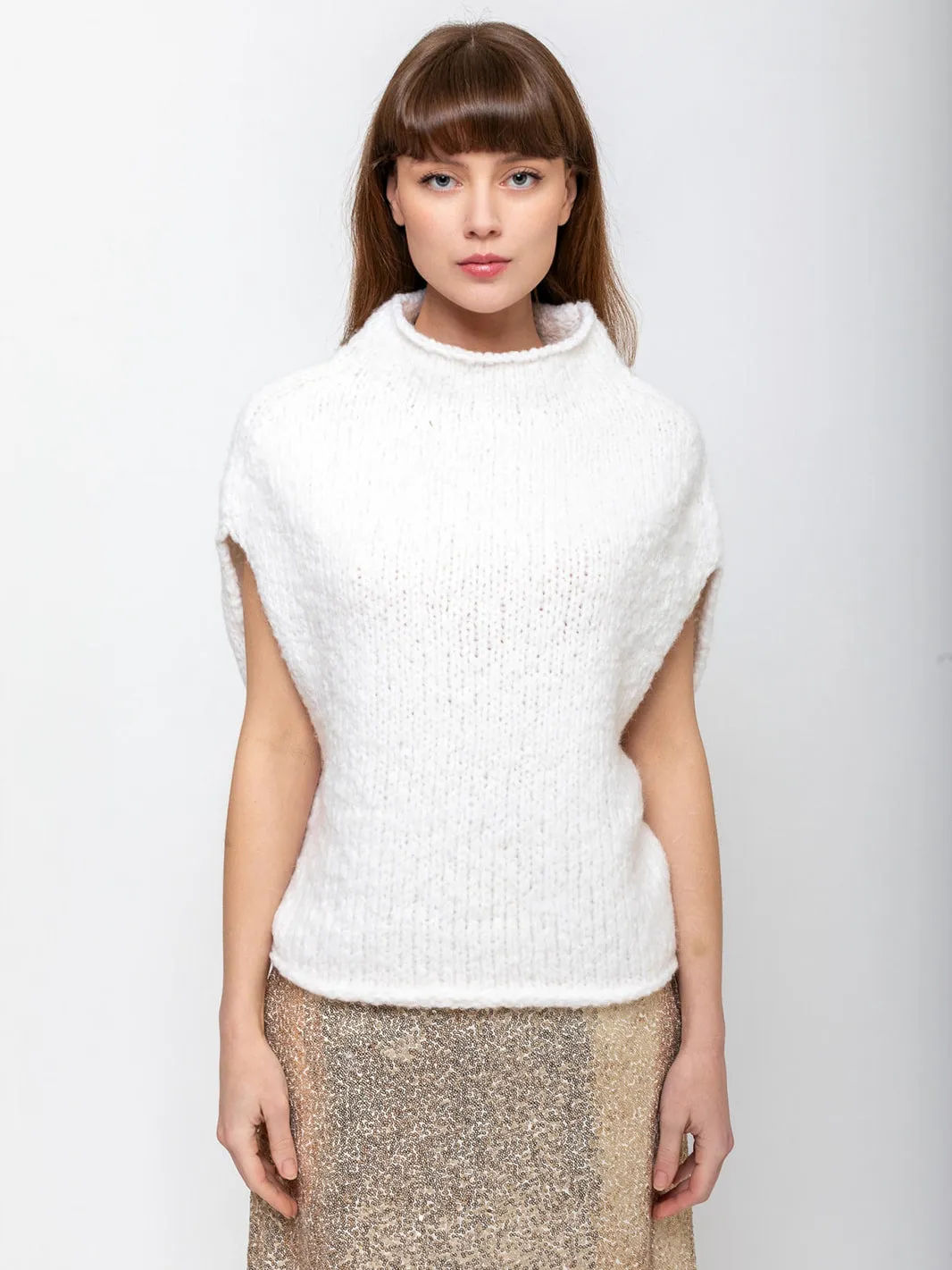 Hand Knit Shoulder Shell - White
