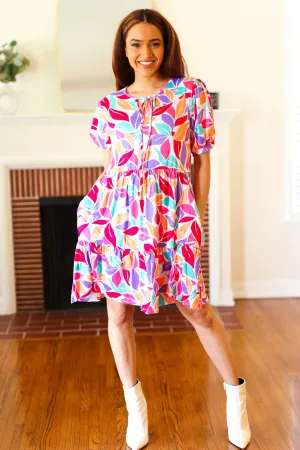 Haptics Feel Your Best Multicolor Floral Tiered Front Tie Pocketed Dress