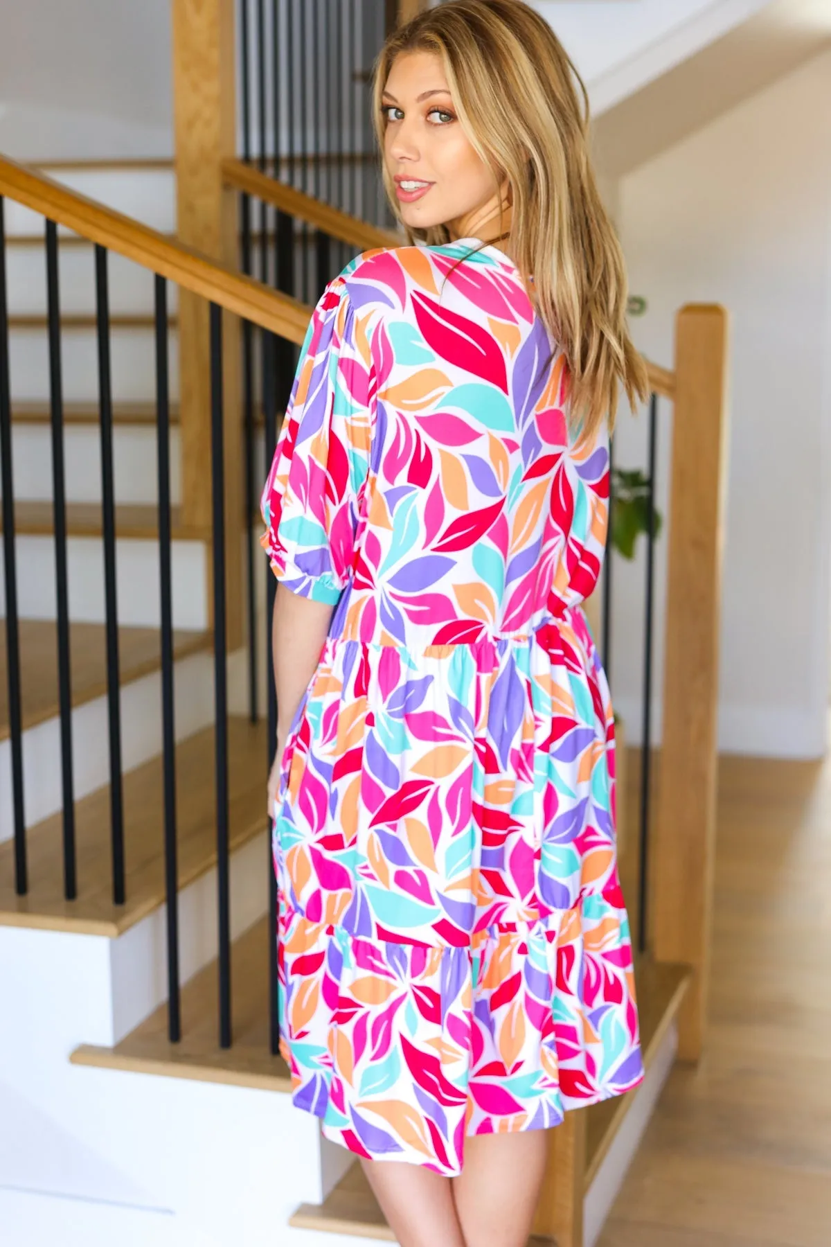 Haptics Feel Your Best Multicolor Floral Tiered Front Tie Pocketed Dress