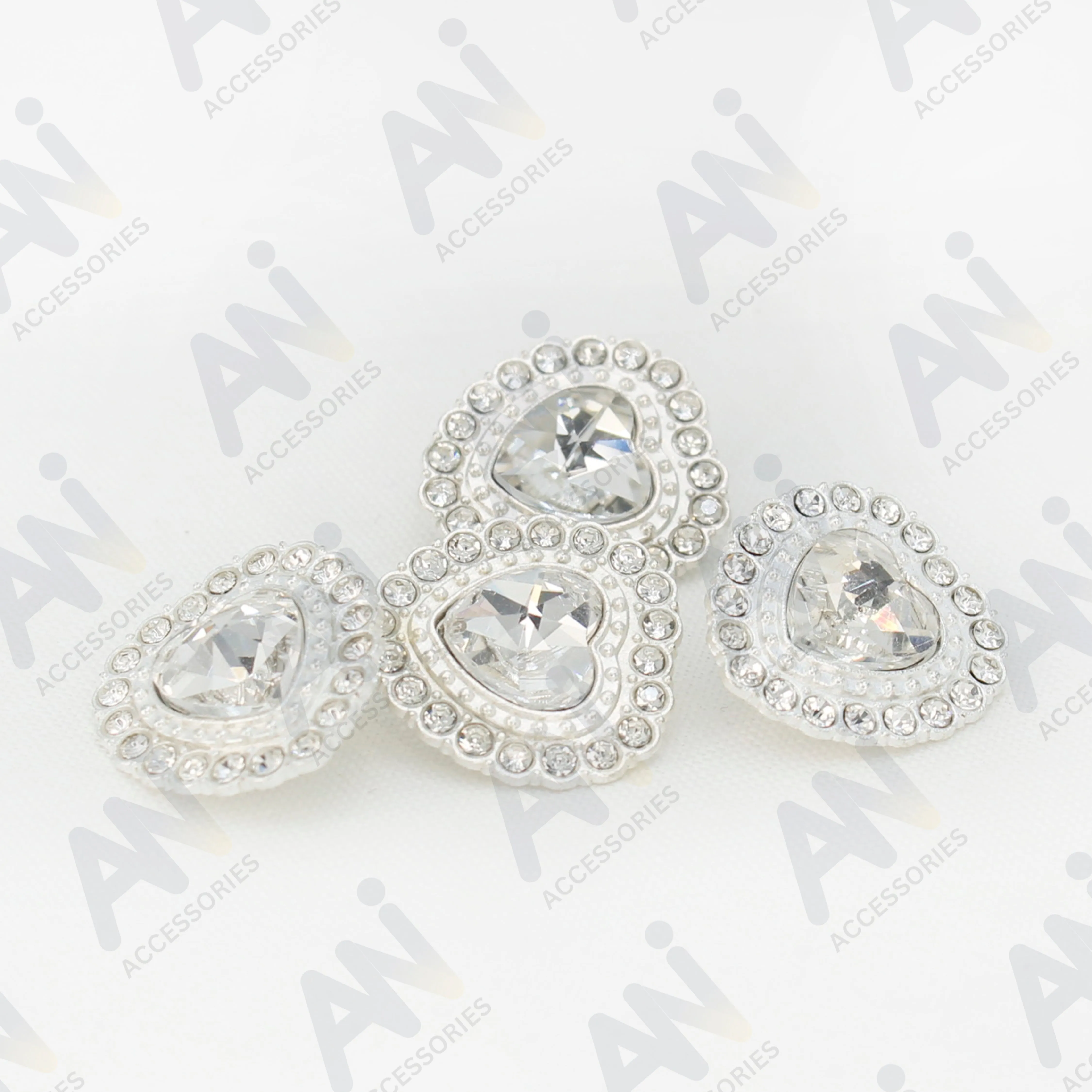 Heart Shape Rhinestone Metal Buttons