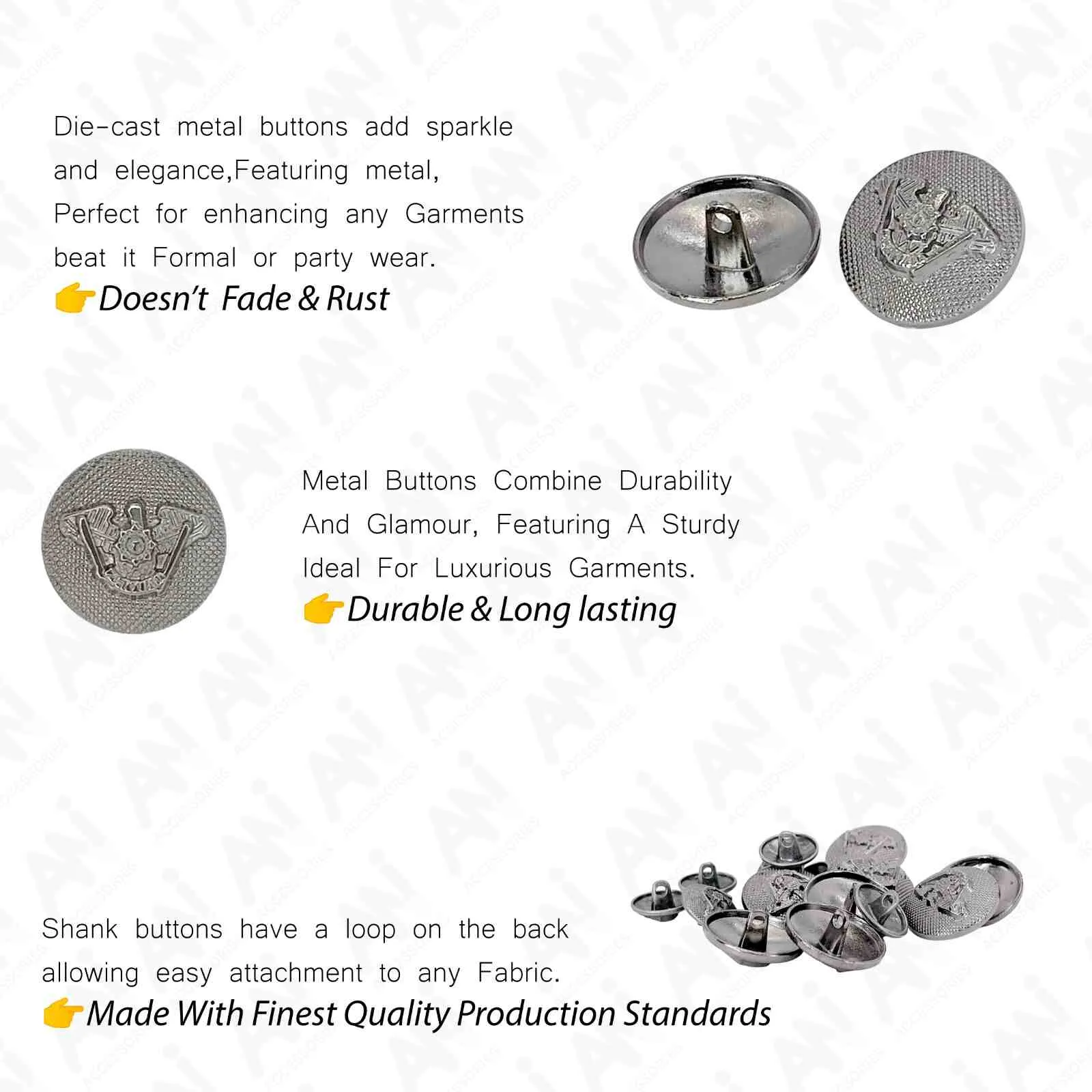 Heraldic Silver Metal Buttons