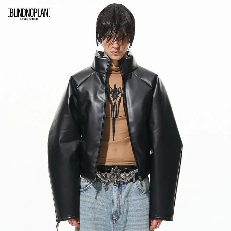 High-Collared Faux Leather Jacket