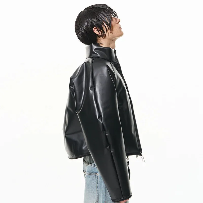 High-Collared Faux Leather Jacket