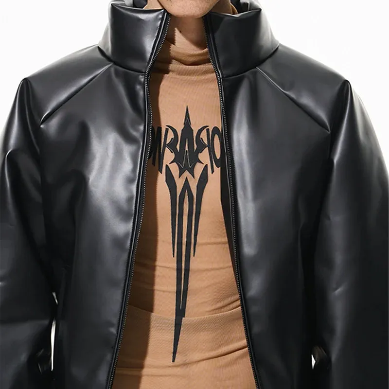 High-Collared Faux Leather Jacket