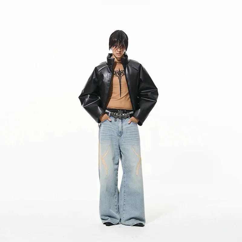 High-Collared Faux Leather Jacket