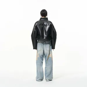 High-Collared Faux Leather Jacket