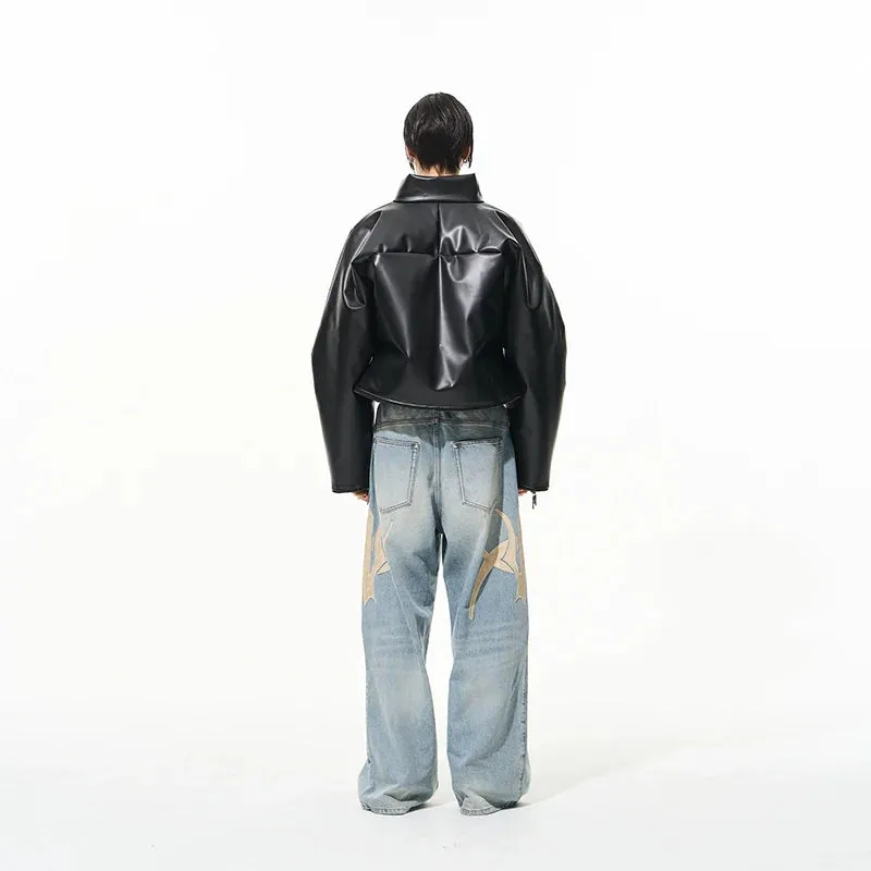 High-Collared Faux Leather Jacket