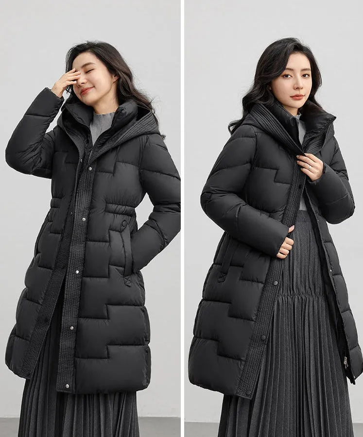 Hooded Thickened Puffer Jacket for Women with Quilted Warmth