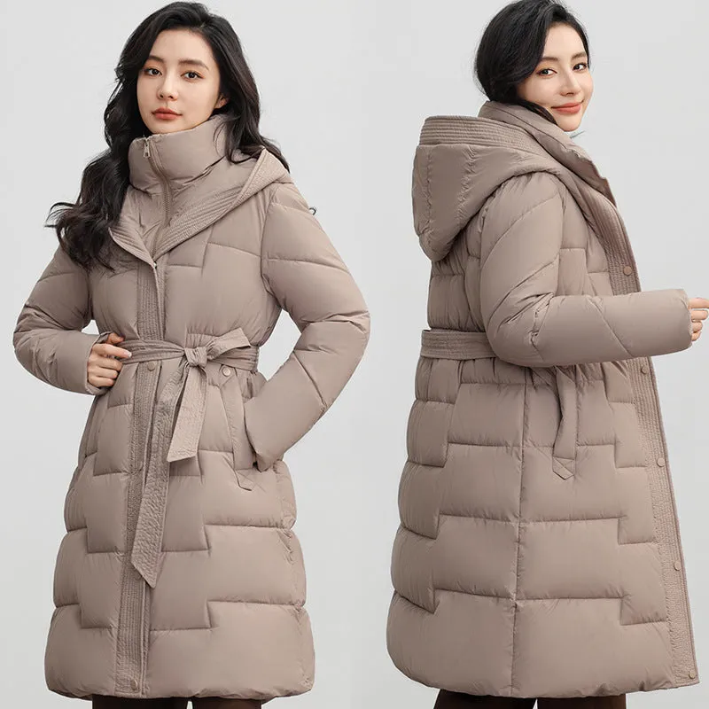 Hooded Thickened Puffer Jacket for Women with Quilted Warmth