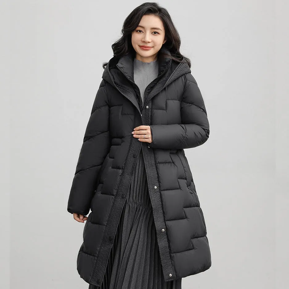Hooded Thickened Puffer Jacket for Women with Quilted Warmth