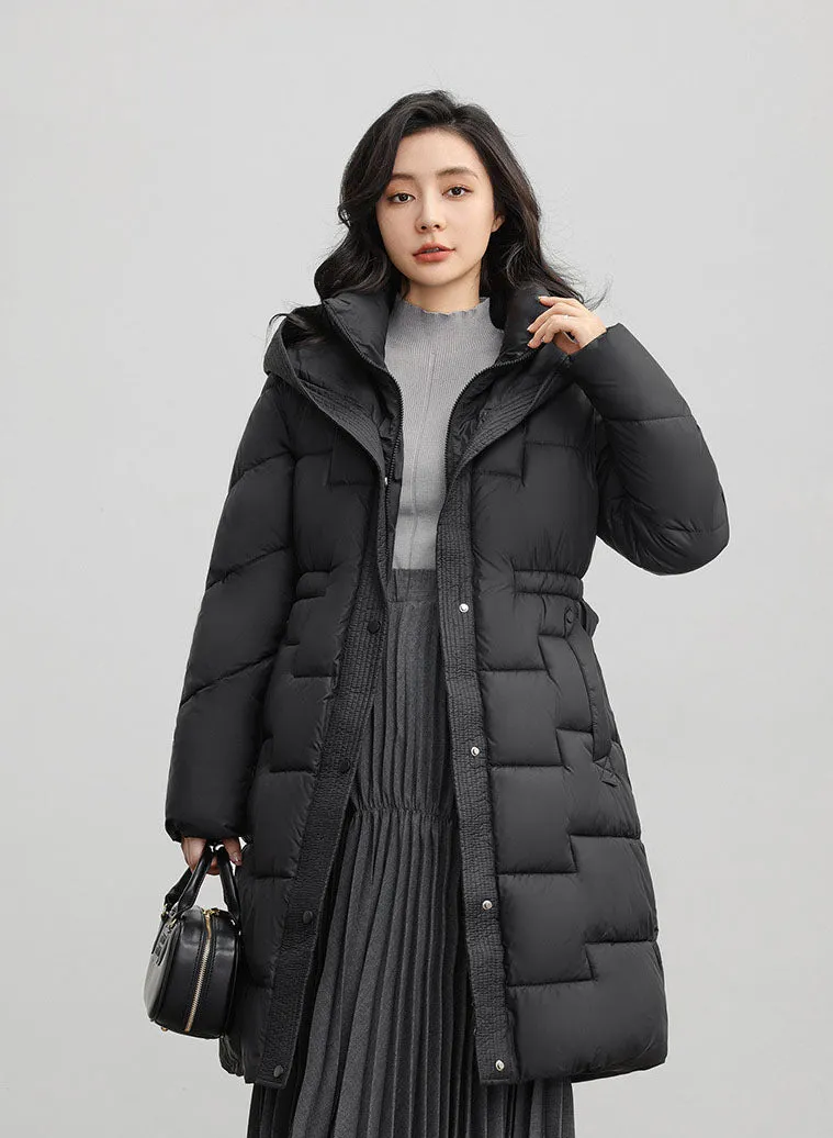 Hooded Thickened Puffer Jacket for Women with Quilted Warmth