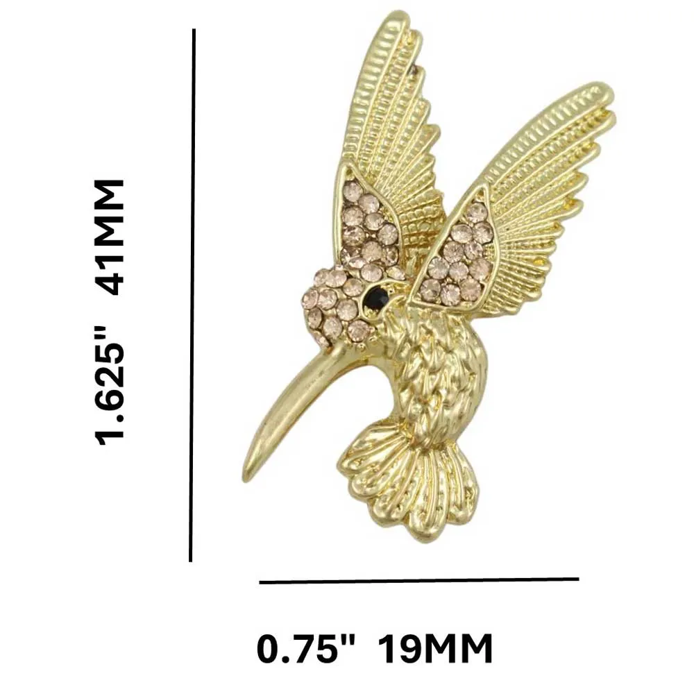 Hummingbird Brooch Pin with Tan Crystals - PRB458