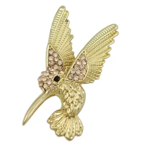 Hummingbird Brooch Pin with Tan Crystals - PRB458
