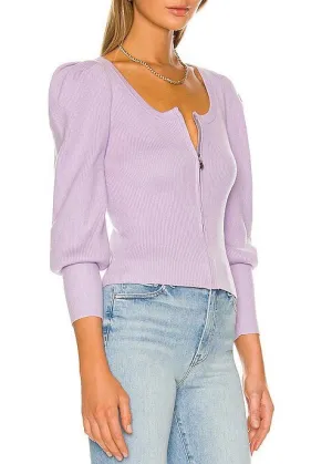 Iggy Recycled Rib Puff Sleeve Zip Cardigan (Lilac)