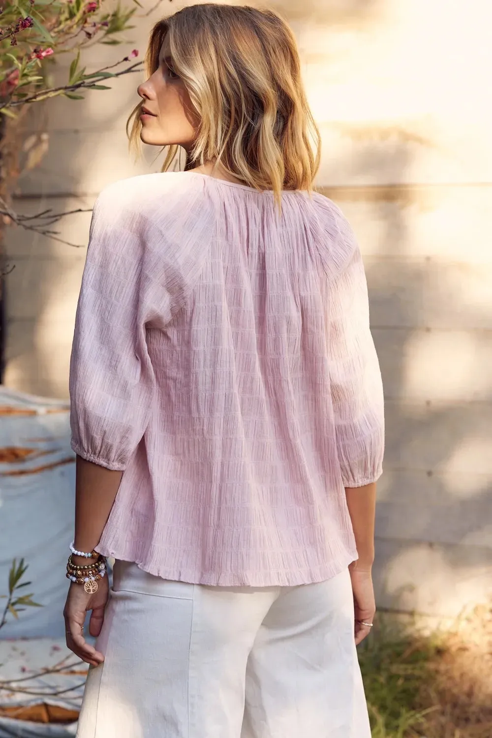 In February Textured Tie Neck Blouse for Elegant Style