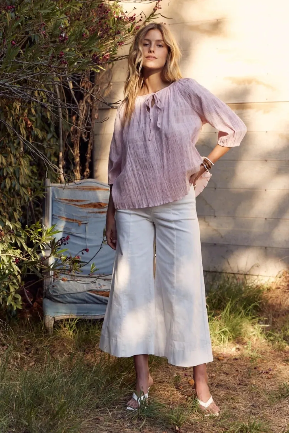 In February Textured Tie Neck Blouse for Elegant Style