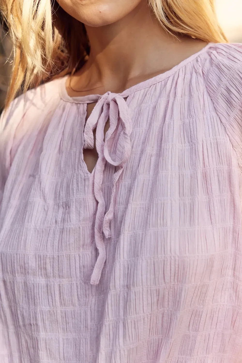 In February Textured Tie Neck Blouse for Elegant Style