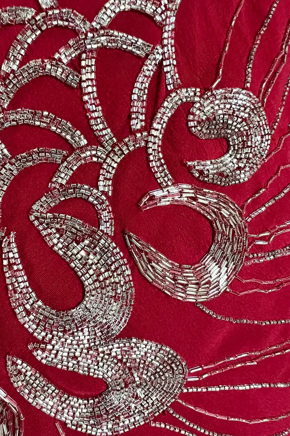 Incredible 2000s John Galliano Deep Red Bias Cut Dress w Silver Bead Detailing