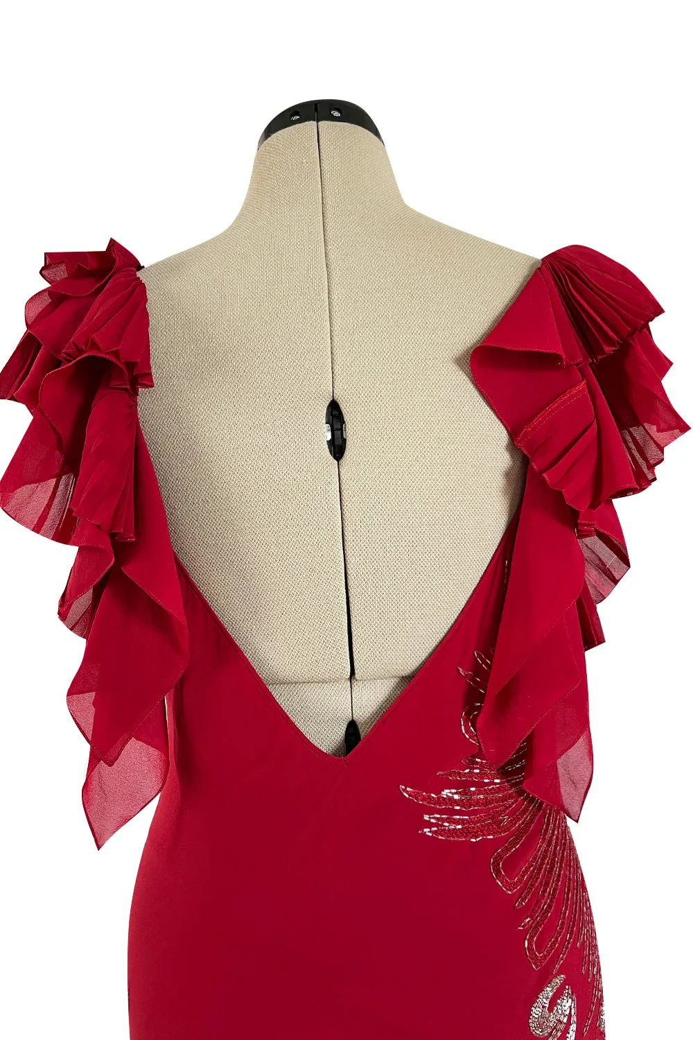 Incredible 2000s John Galliano Deep Red Bias Cut Dress w Silver Bead Detailing