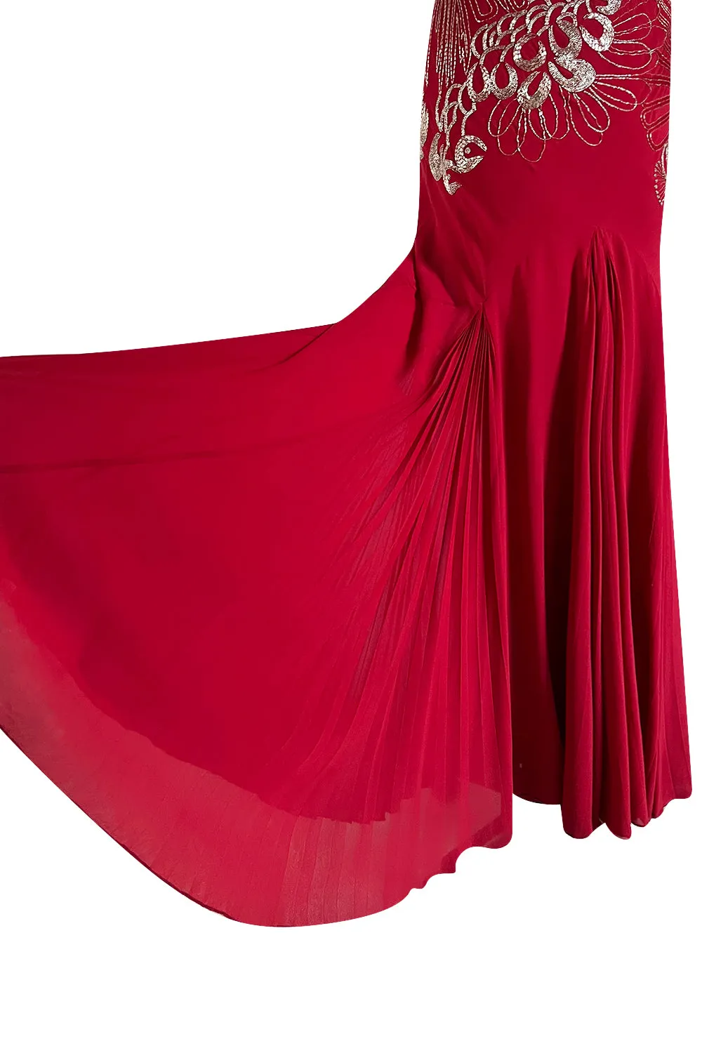 Incredible 2000s John Galliano Deep Red Bias Cut Dress w Silver Bead Detailing