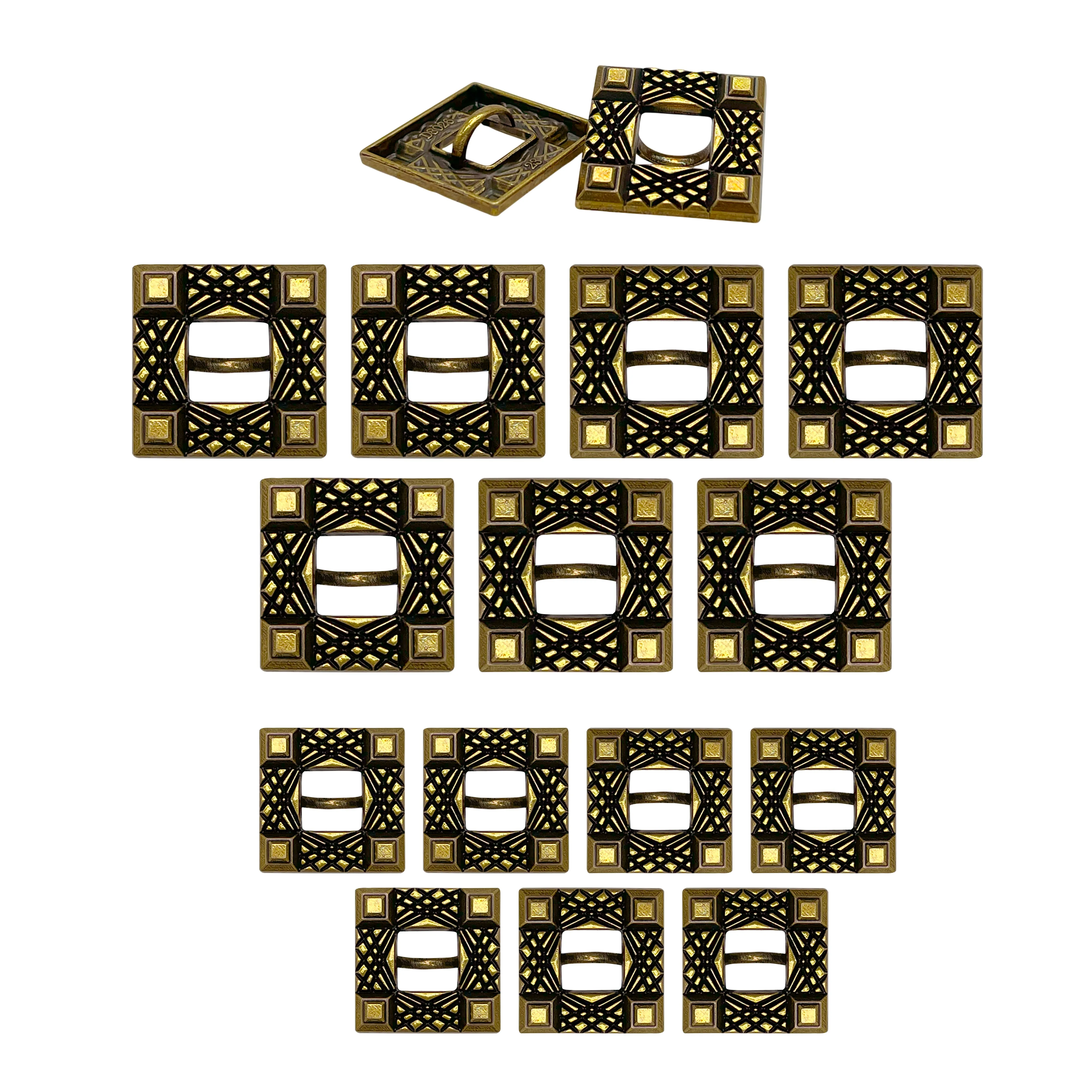 Intricate Square Metal Button for Clothing and Crafts