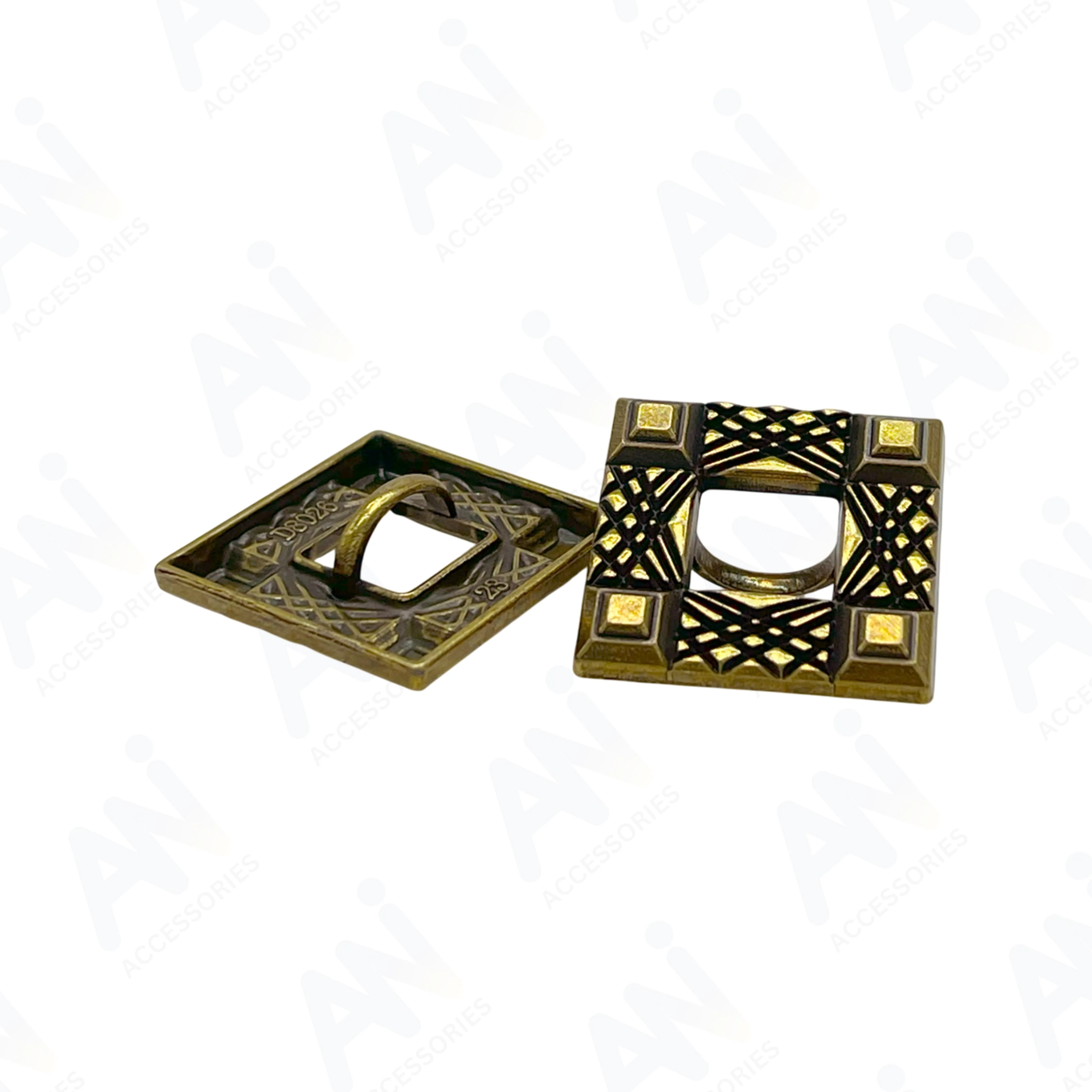 Intricate Square Metal Button for Clothing and Crafts