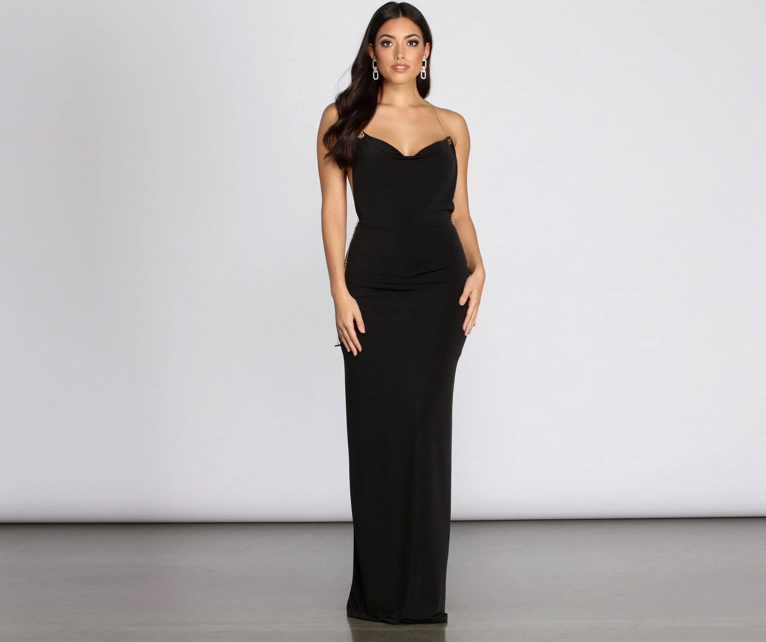 Isabella Chain Straps Charming Cowl Neck Dress
