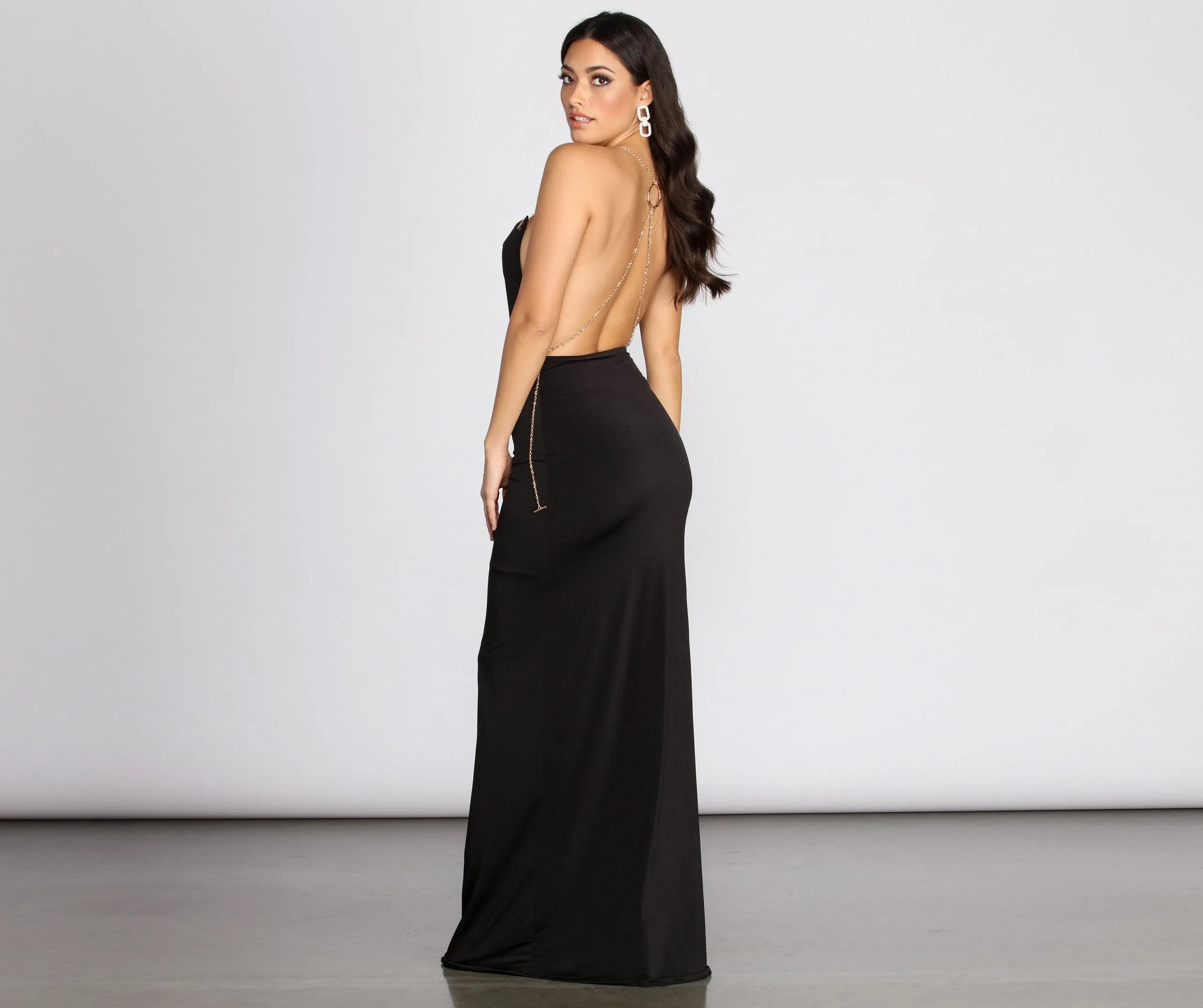 Isabella Chain Straps Charming Cowl Neck Dress