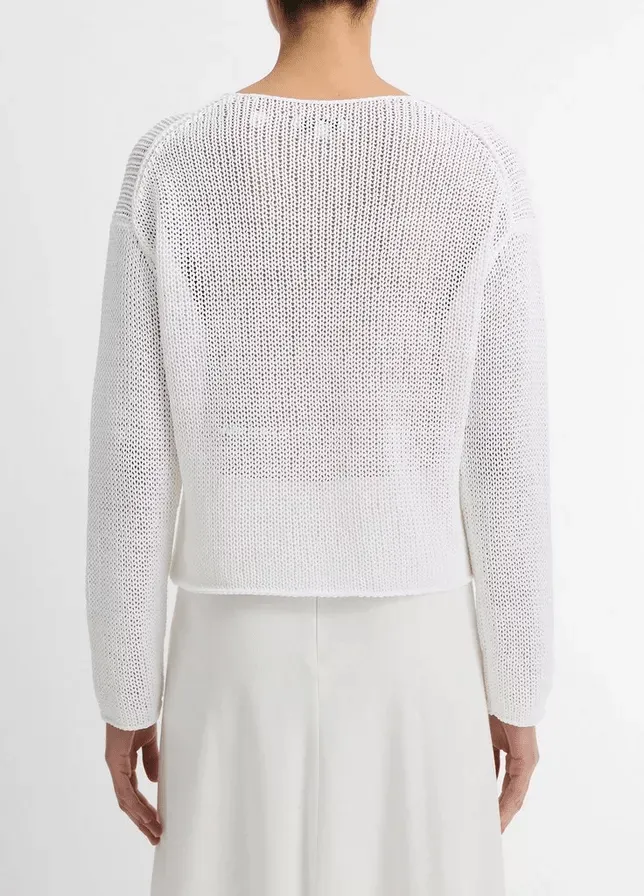 Italian Coated Cotton-Blend Sweater in Optic White