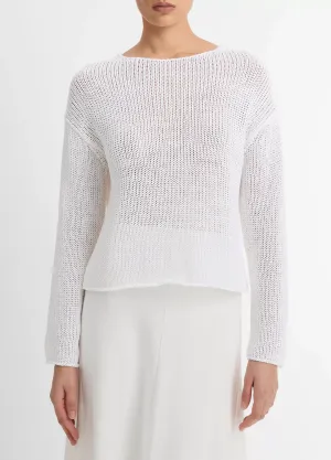 Italian Coated Cotton-Blend Sweater in Optic White
