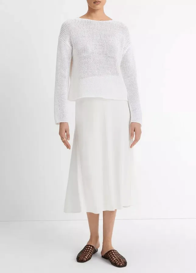 Italian Coated Cotton-Blend Sweater in Optic White