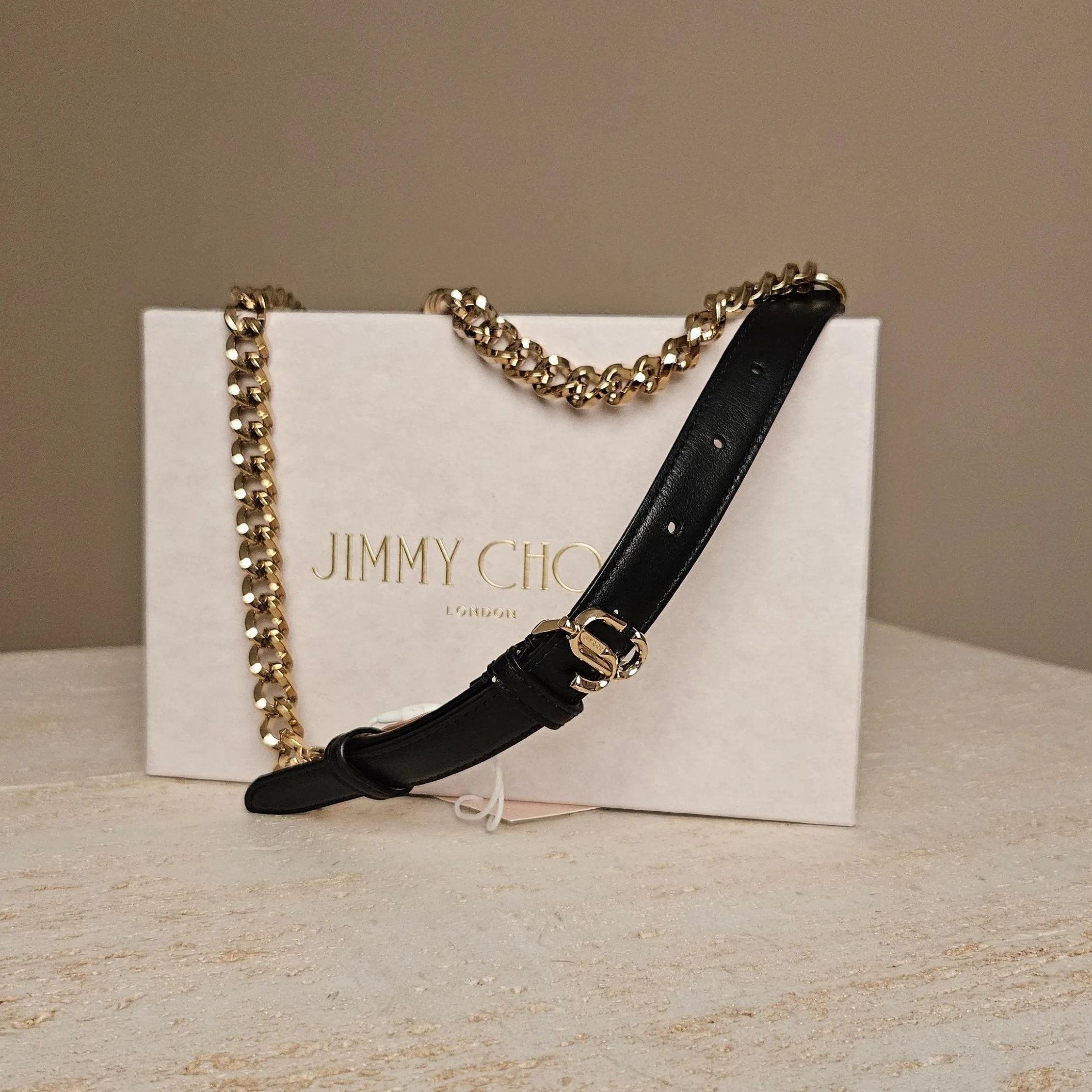 Jimmy Choo Chain Hut Black Leather Belt