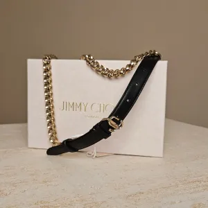 Jimmy Choo Chain Hut Black Leather Belt