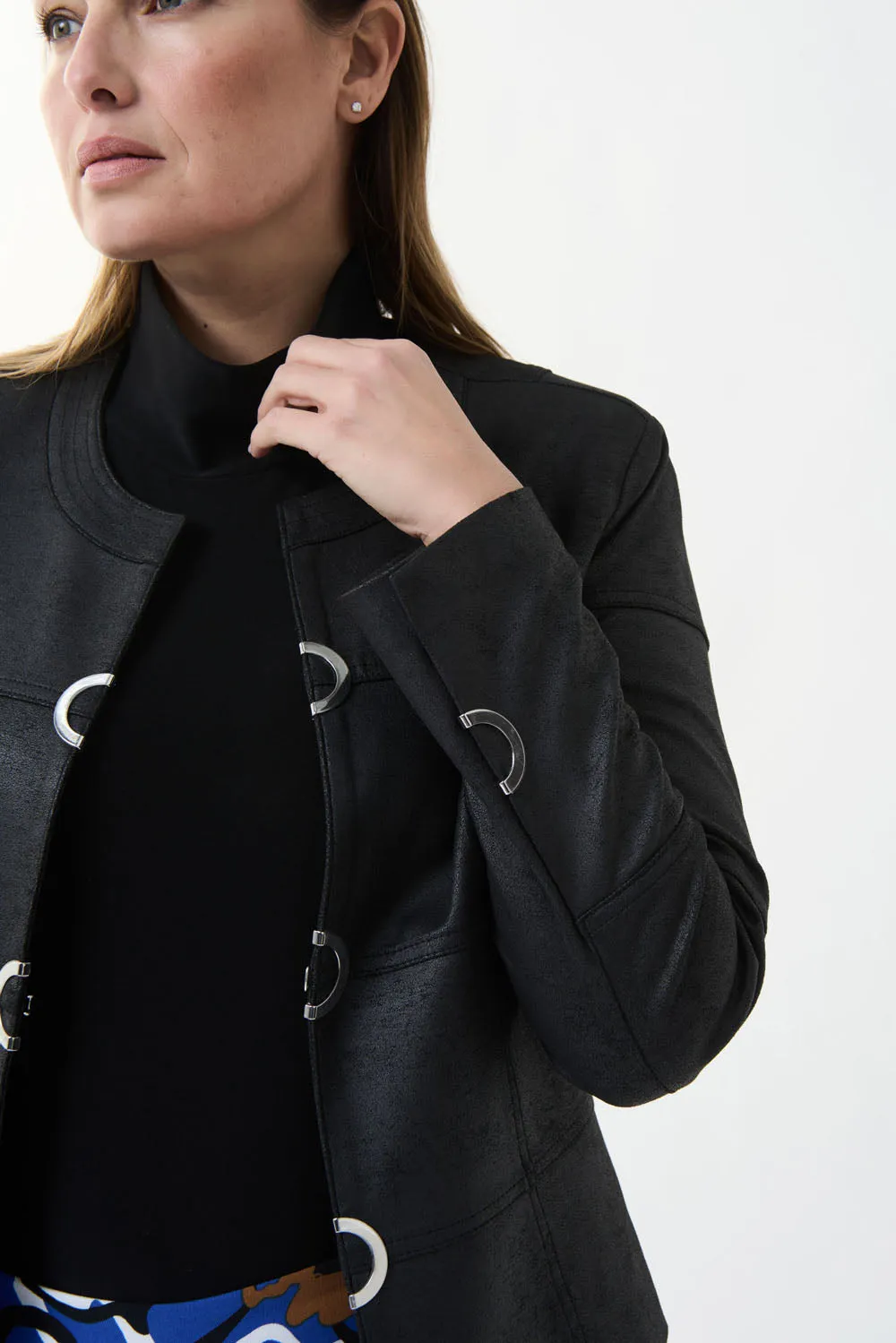 Joseph Ribkoff Black  Metallic Suede Jacket Style 222900