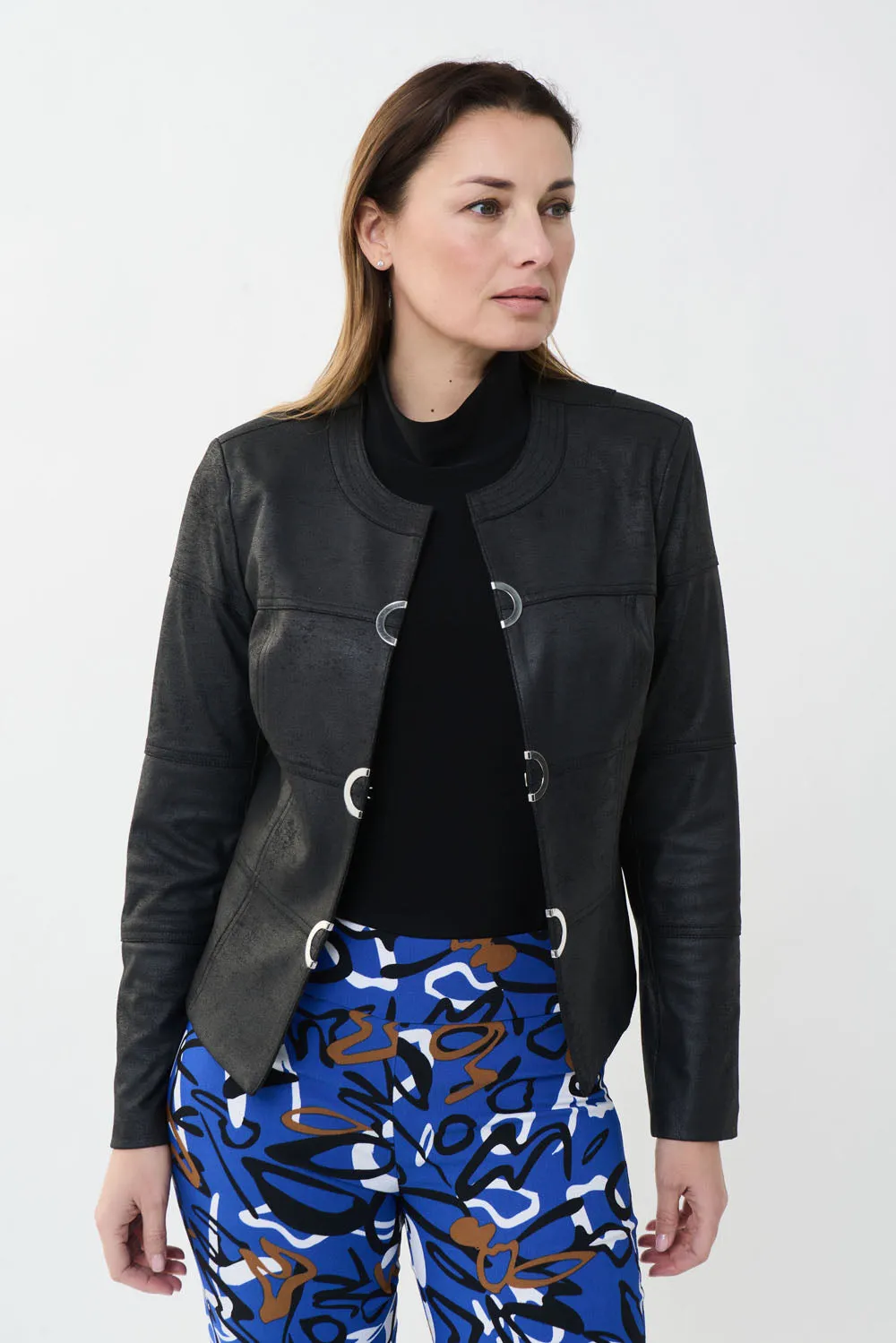 Joseph Ribkoff Black  Metallic Suede Jacket Style 222900