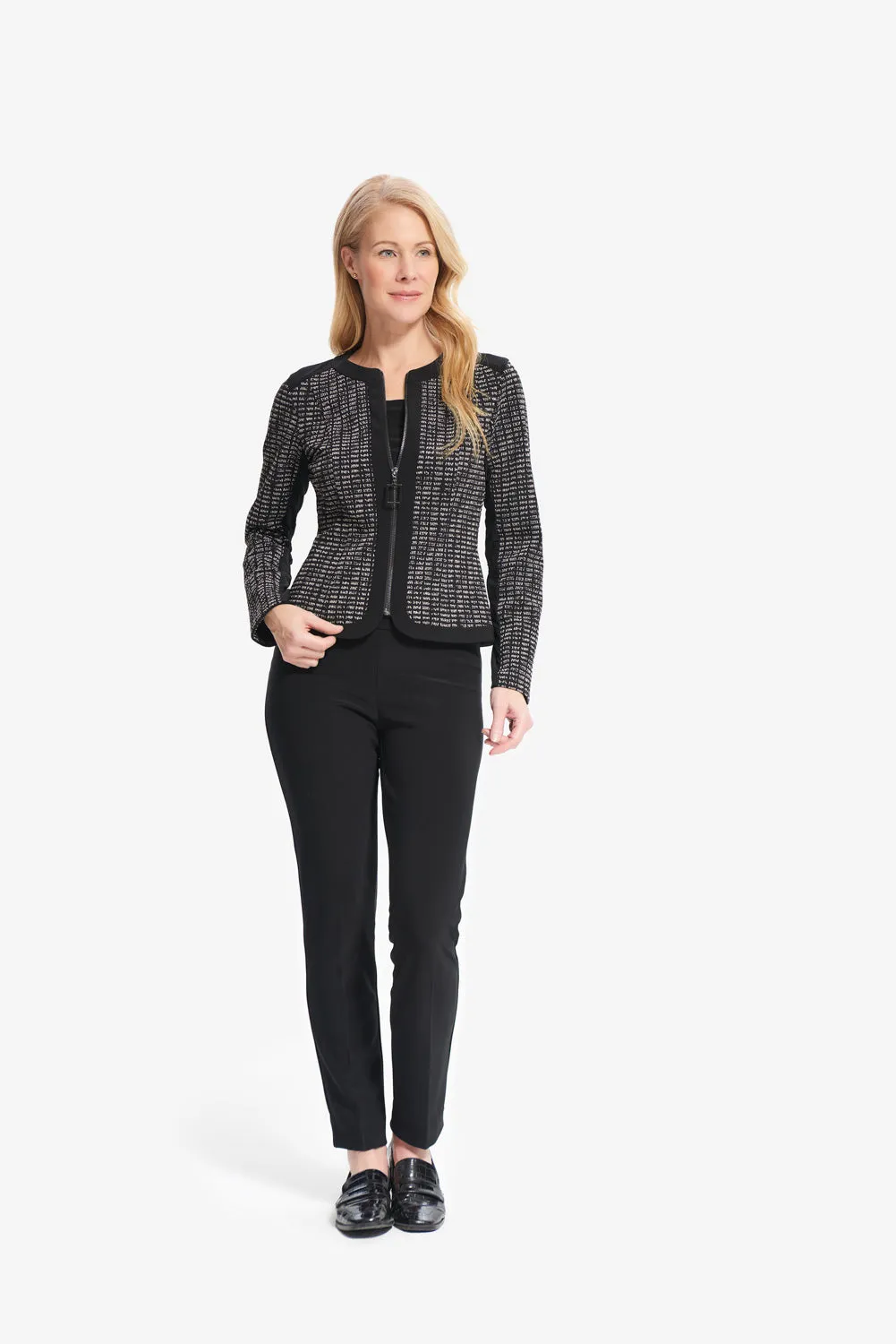 Joseph Ribkoff Black/Silver Zip Up Blazer Style 214099