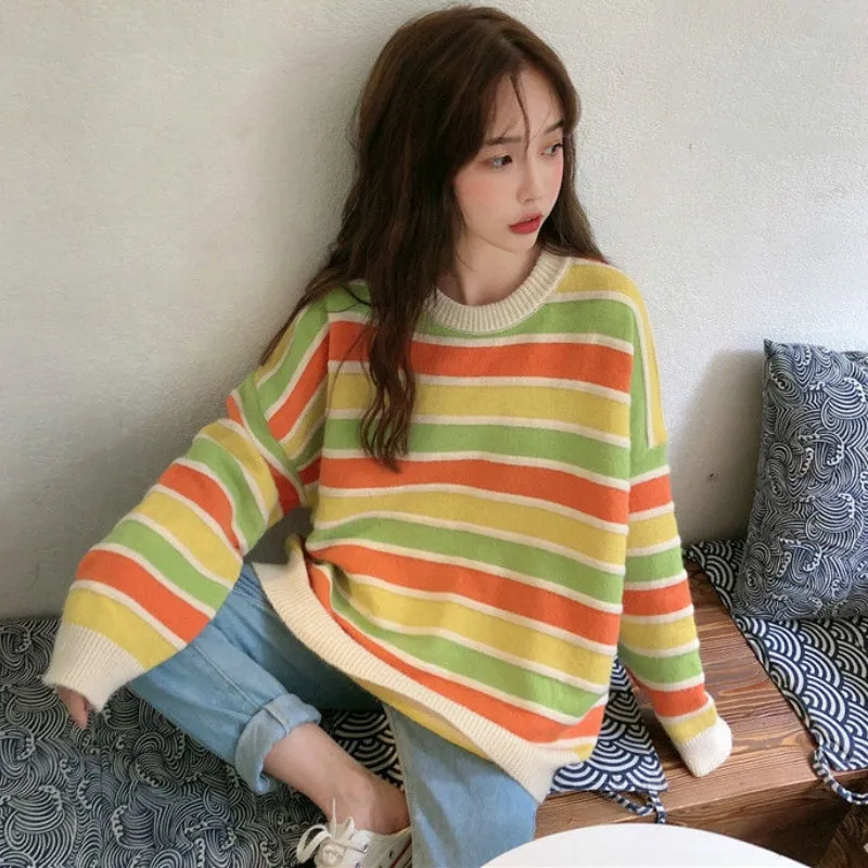 Kawaii Stripes Round Collar Sweaters