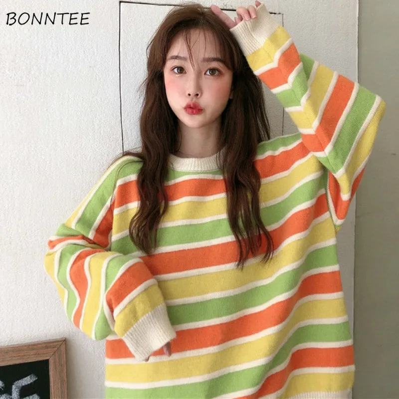 Kawaii Stripes Round Collar Sweaters