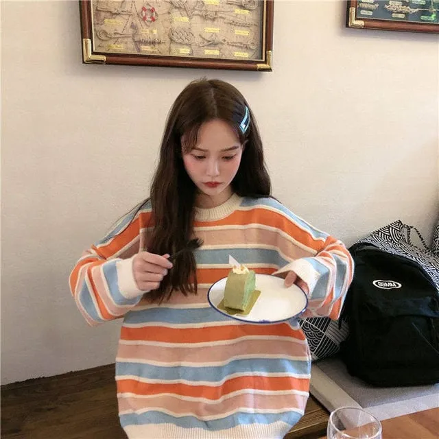 Kawaii Stripes Round Collar Sweaters