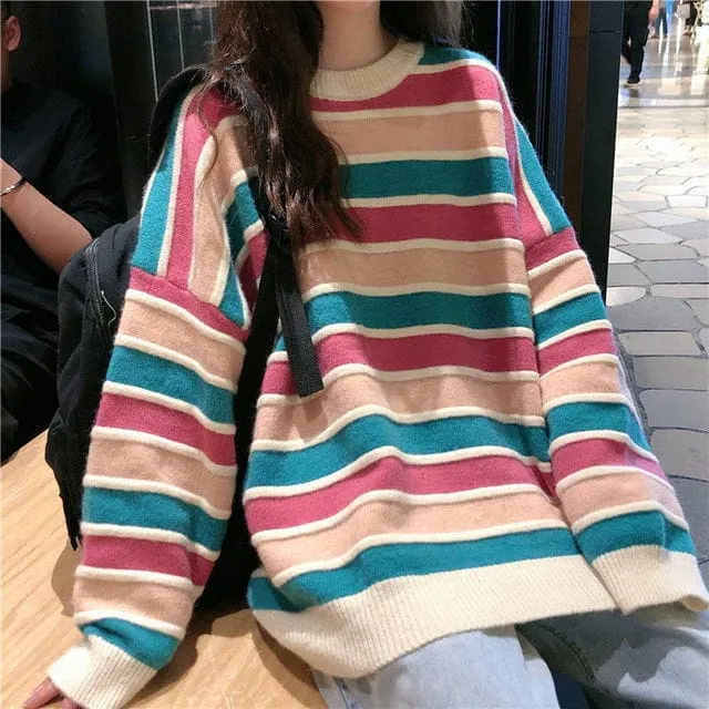 Kawaii Stripes Round Collar Sweaters