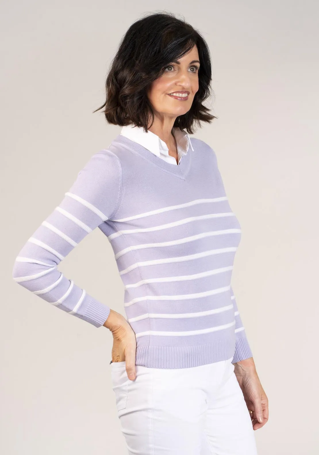 Knitted Jumper With Collar - Lilac