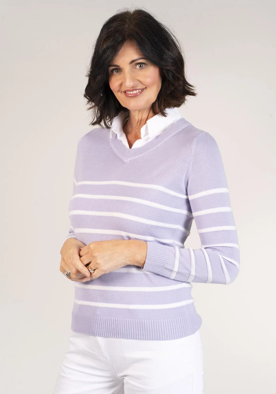 Knitted Jumper With Collar - Lilac