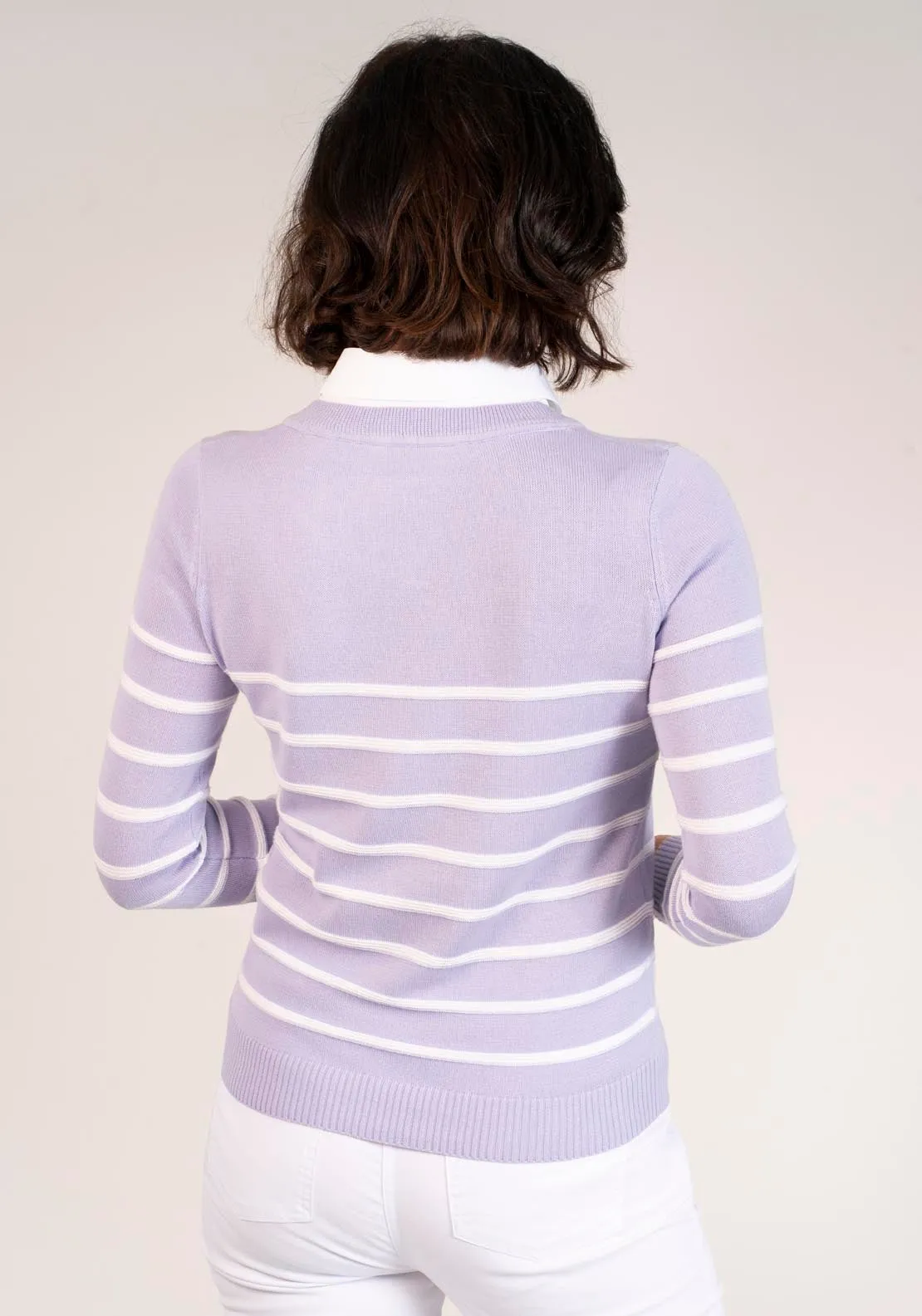 Knitted Jumper With Collar - Lilac