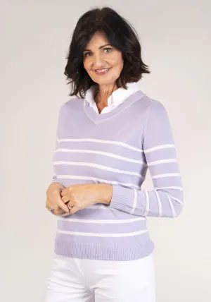 Knitted Jumper With Collar - Lilac