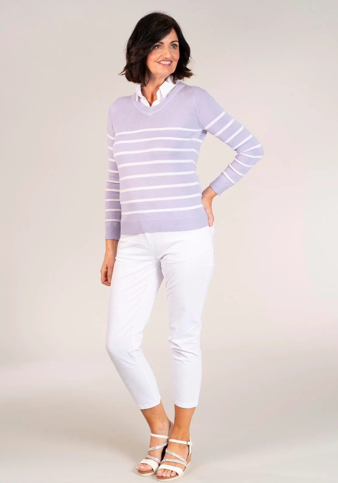 Knitted Jumper With Collar - Lilac