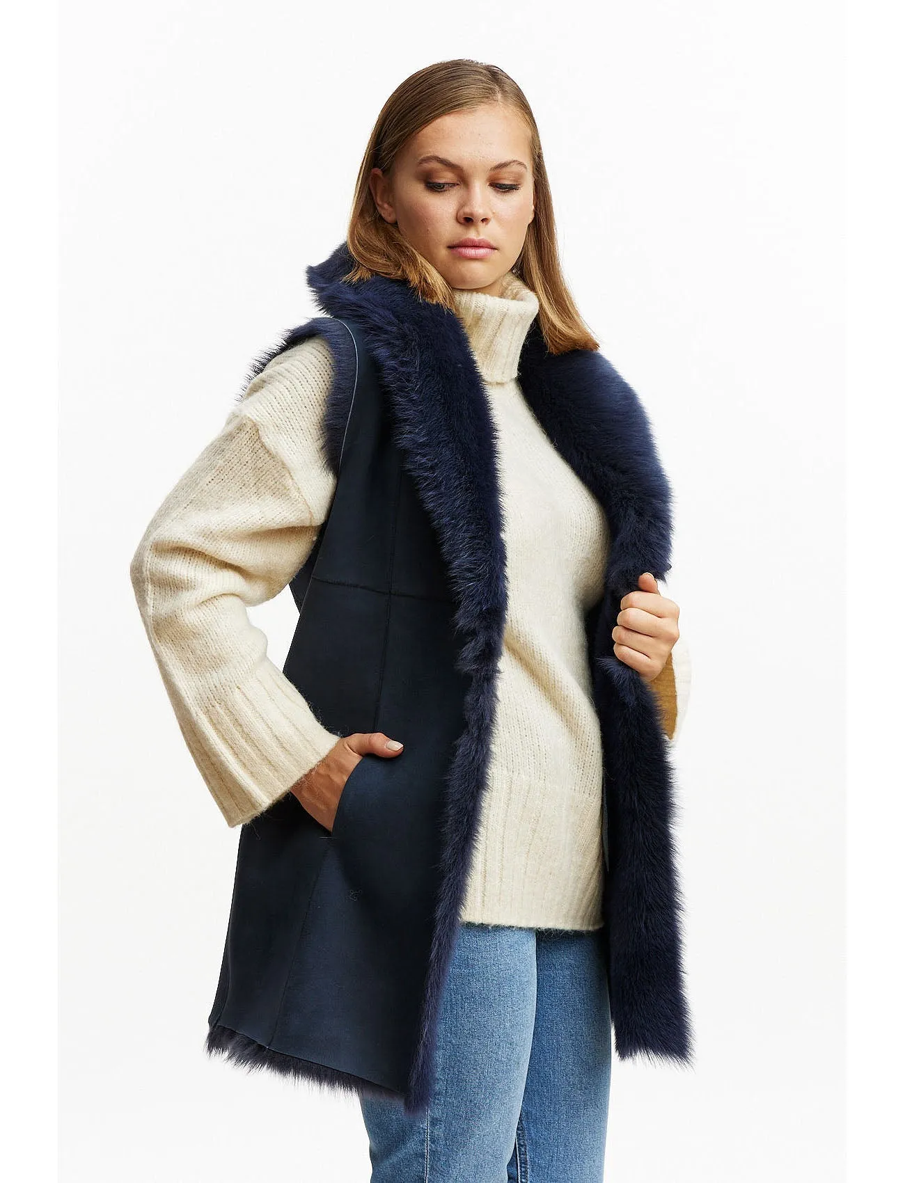 Lambskin Gilet reversible 2in1 - navy