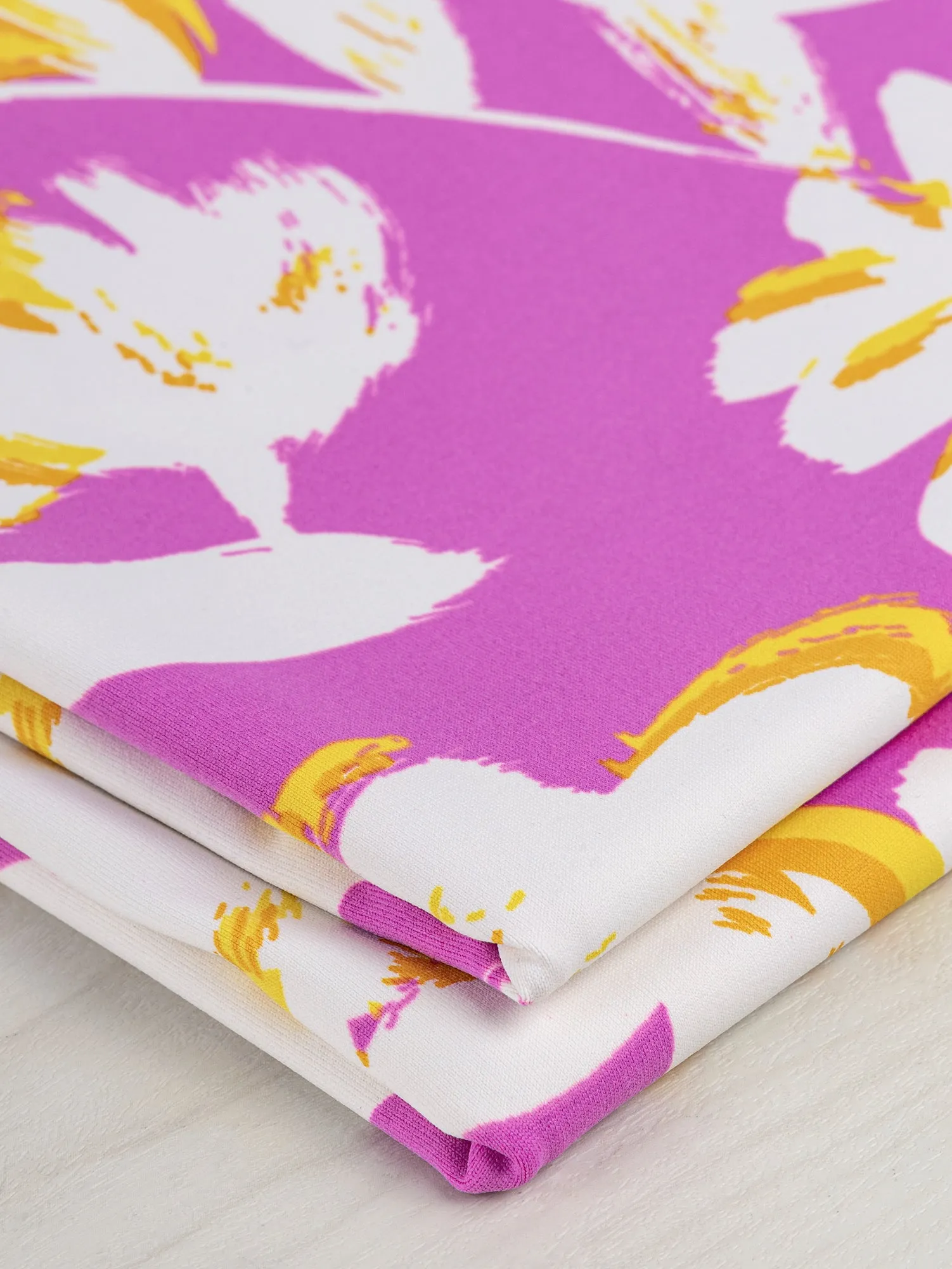Large Floral Swim Performance Knit Deadstock - Pink   Yellow   White - Swatch