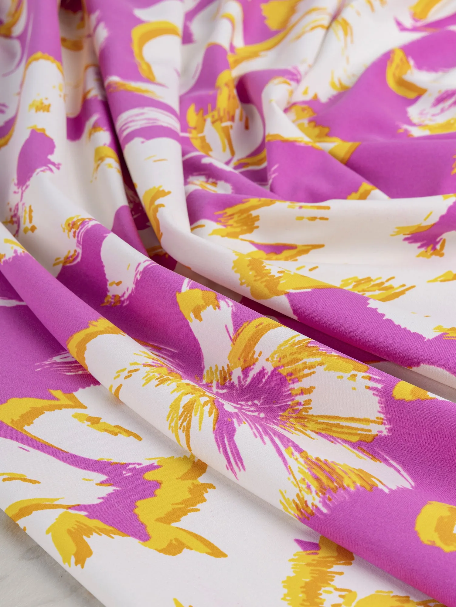 Large Floral Swim Performance Knit Deadstock - Pink   Yellow   White - Swatch