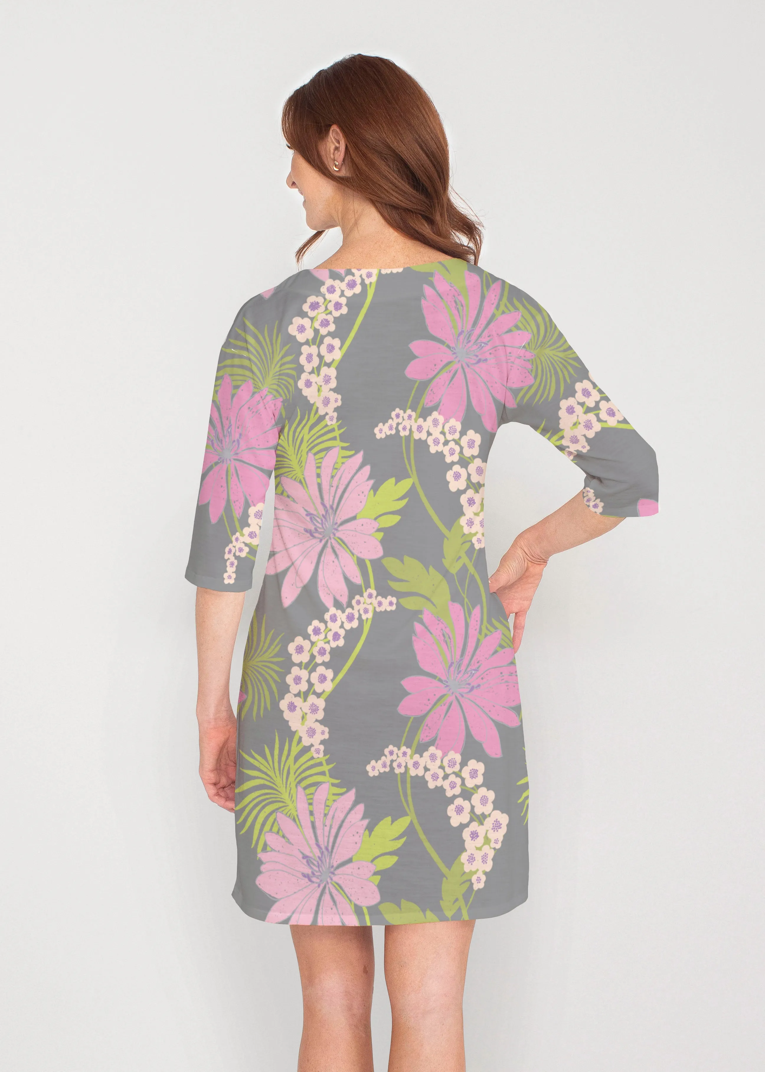 LeeLee (14304) ~ Drop Shoulder 3/4 Sleeve V-Neck Dress