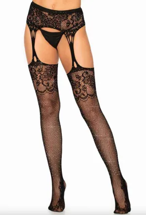 Leg Avenue Rhinestone Lace Top Garter LA1605